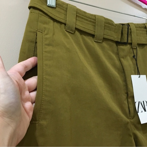 Zara ZW Collection Belted Wide Leg Pants Khaki - Picture 6 of 10